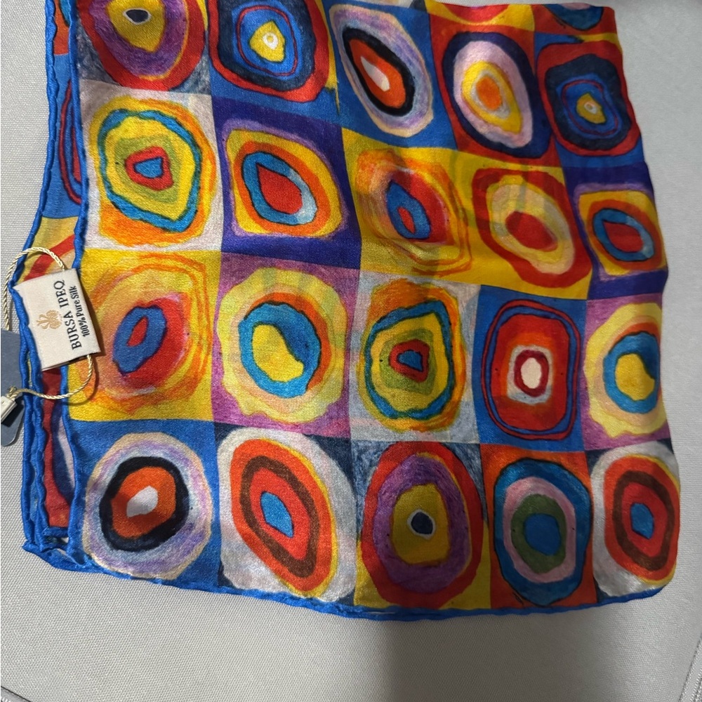 Colorful Silk Scarf with Geometric Pattern